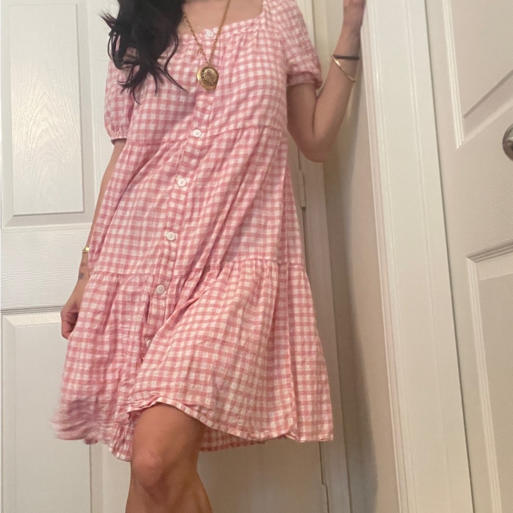 beachlunchlounge Pink Gingham Midi Dress